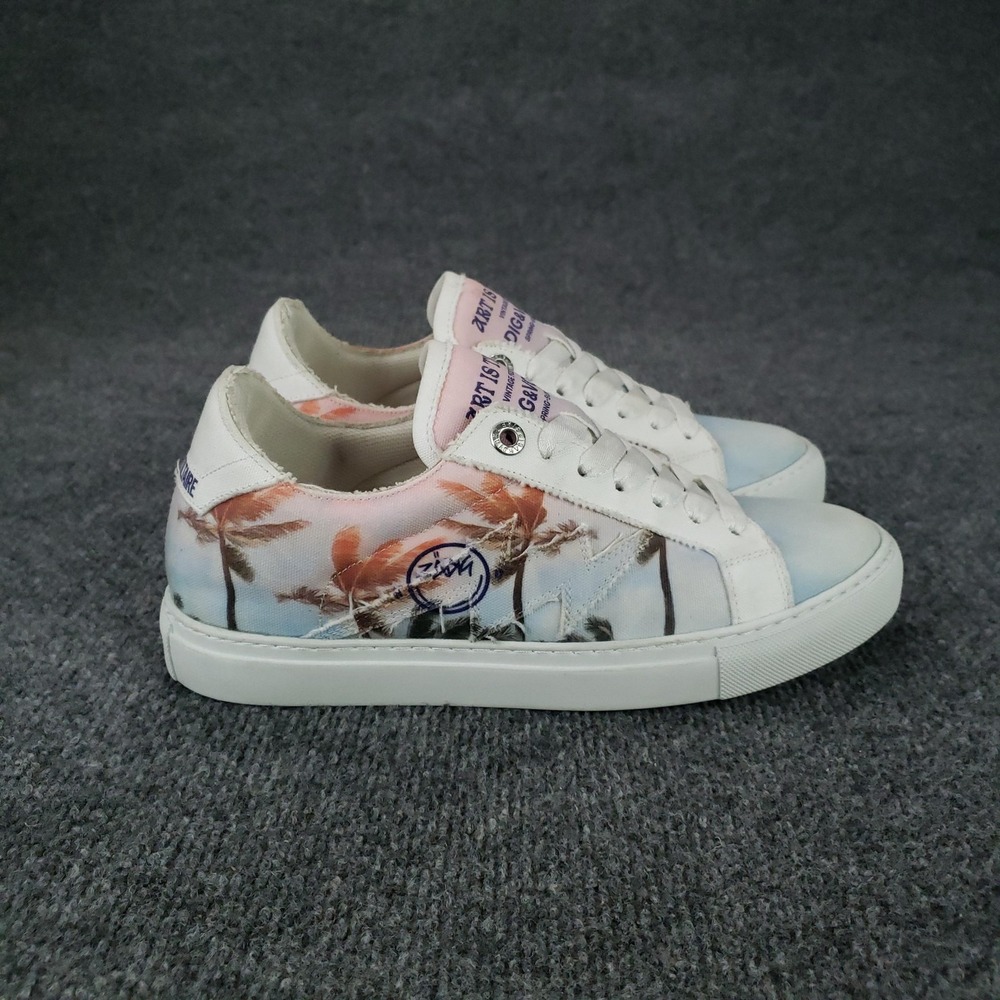 Zadig & Voltaire White Sneakers with Pastel Palm Print